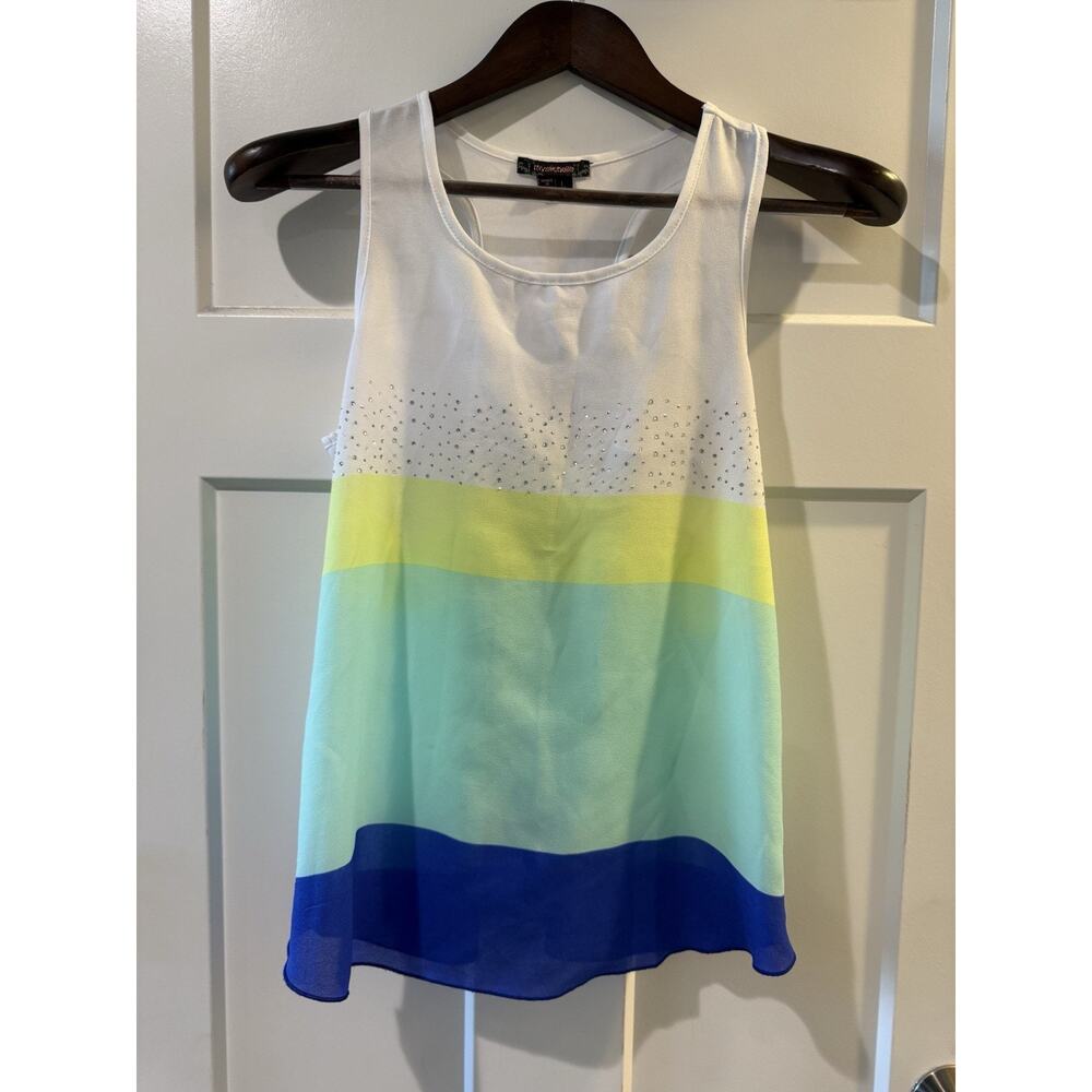 VTG Y2K Sleeveless Top My Michelle Large Colorblock Rhinestones Racerback